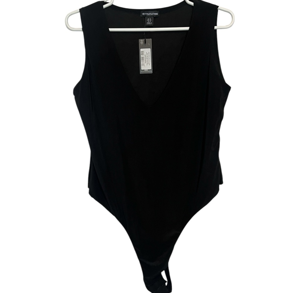 Black Basic Slinky Sleeveless V-Neck Bodysuit
